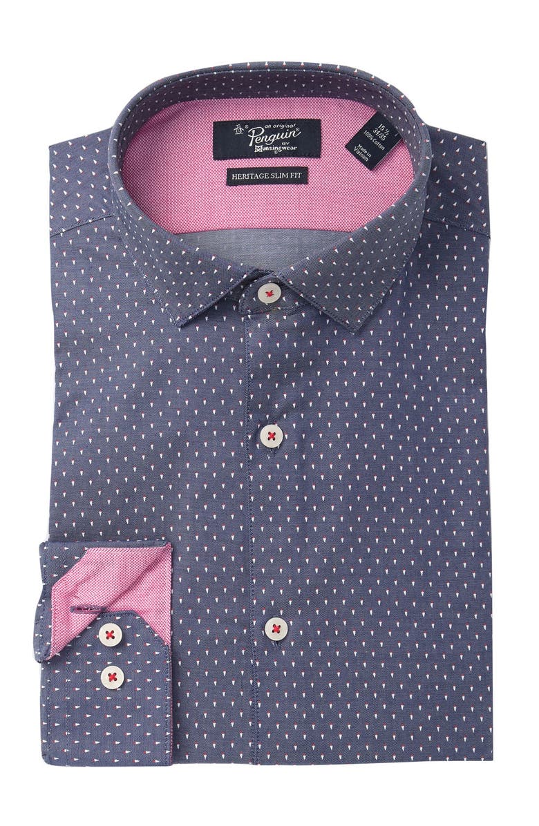 Original Penguin Triangle Print Heritage Slim Fit Dress Shirt, Main, color, 