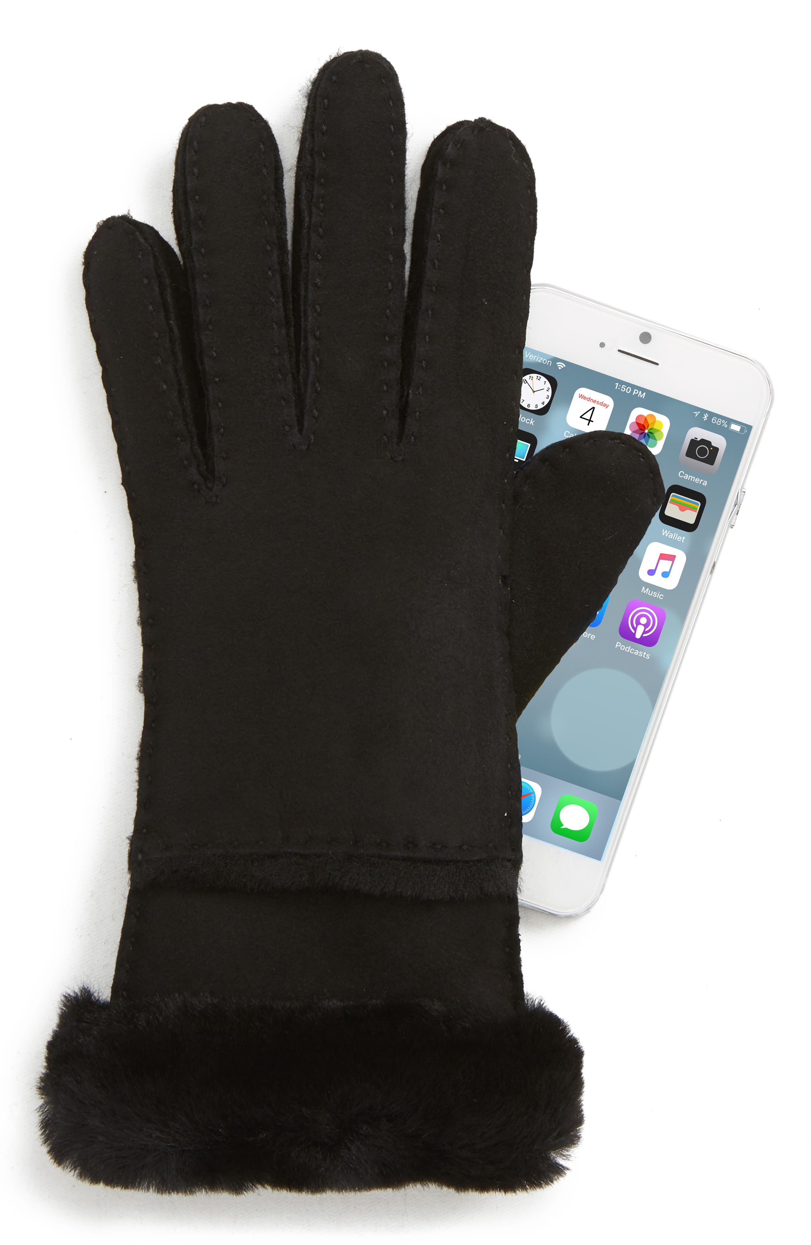 UGG® Seamed Touchscreen Compatible Genuine Shearling Gloves (Women