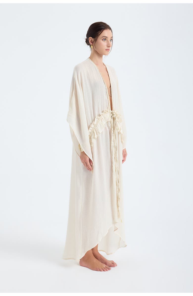 Monlicia Leora 100% Cotton With Gold Braided Details Maxi Kimono, Alternate, color, Ivory