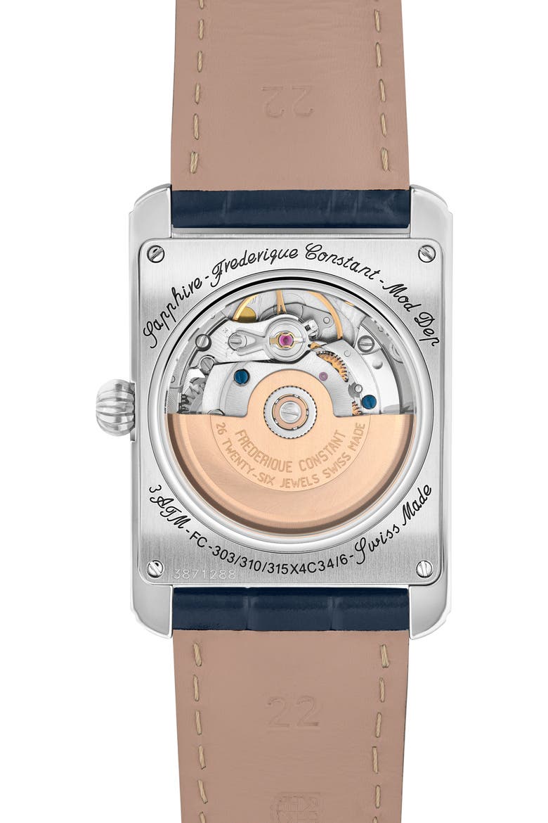 Classics Carrée Open Heart Blue Leather Strap Watch, 34.4mm x 33.3mm, Alternate, color, BLUE
