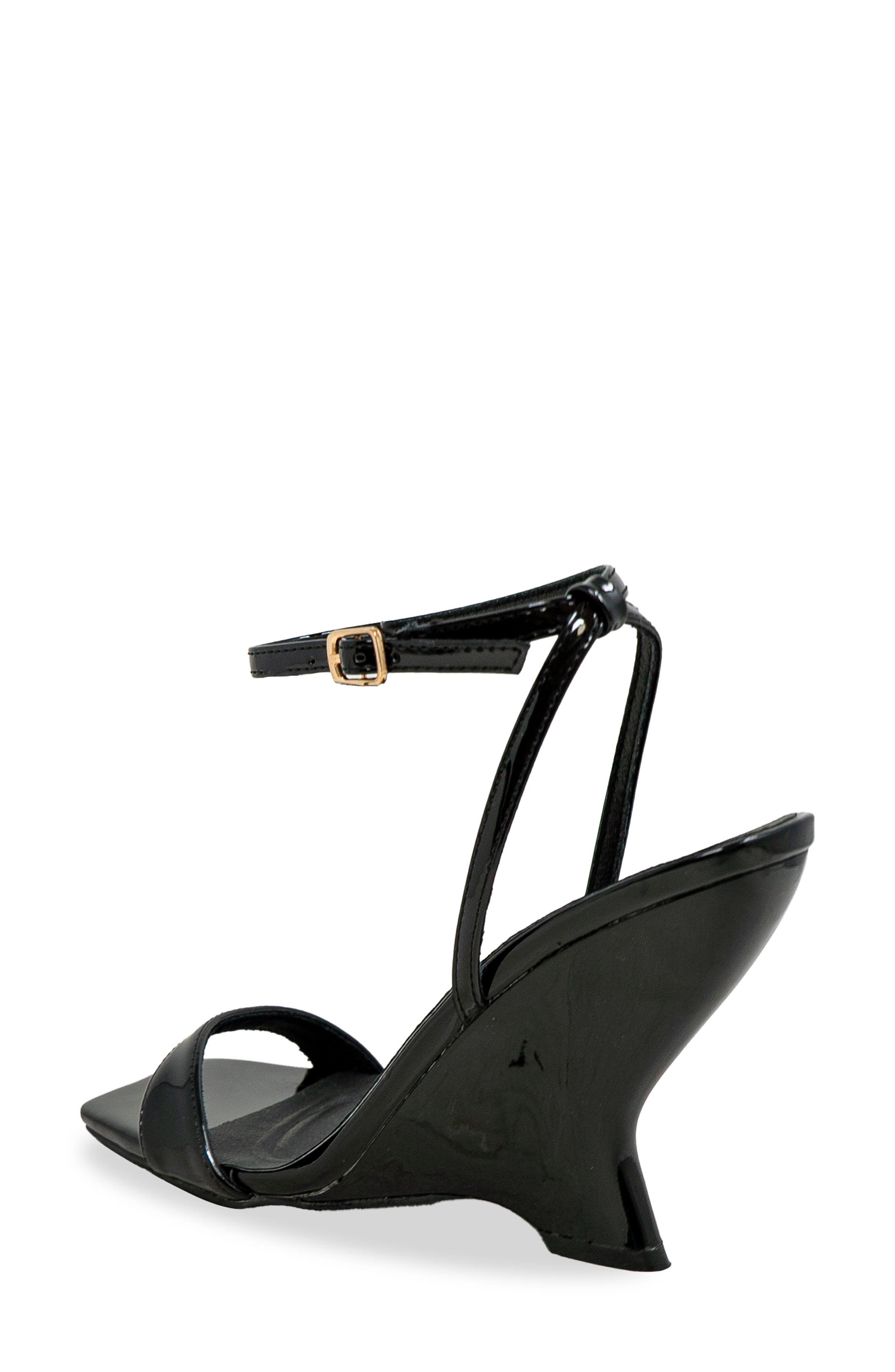 CHASE AND CHLOE Alia Wedge Sandal, Alternate, color, Black Patent