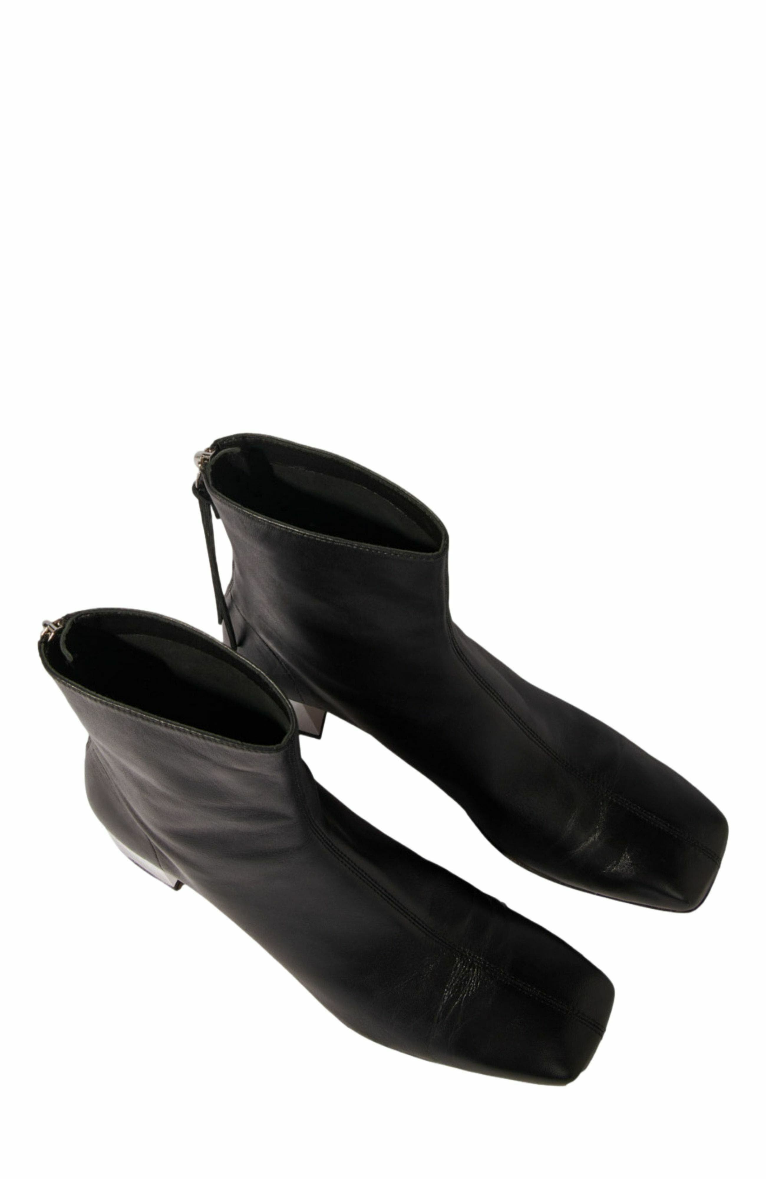 Square-toed leather boots, Alternate, color, Black