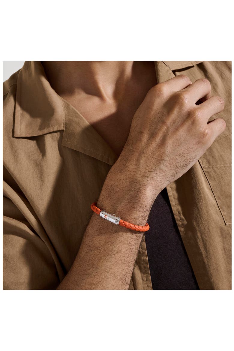 Woven Leather Bracelet, Alternate, color, SILVER/ ORANGE