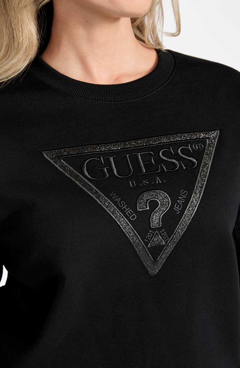 GUESS Logo Embellished Organic Cotton Graphic Sweatshirt, Alternate, color, Black-Black