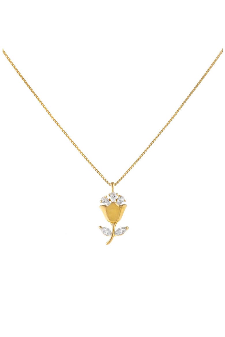 Adina's Jewels Cubic Zirconia Flower Pendant Necklace, Main, color, GOLD