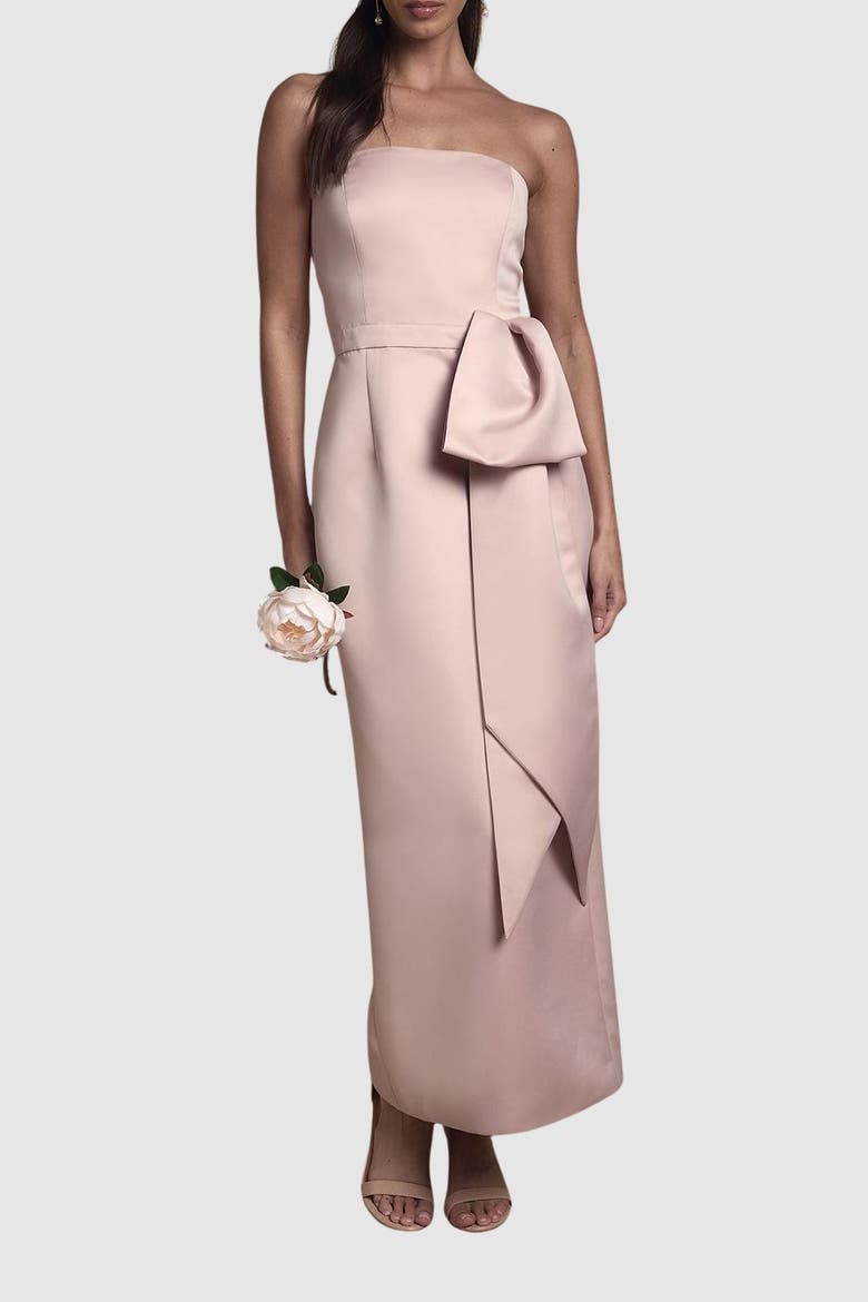 Bandeau Bow-Waist Maxi Dress, Alternate, color, Blush