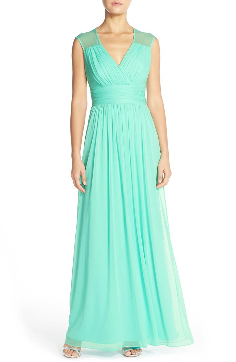 Alfred Sung Cap Sleeve Chiffon A-Line Gown, Main, color,