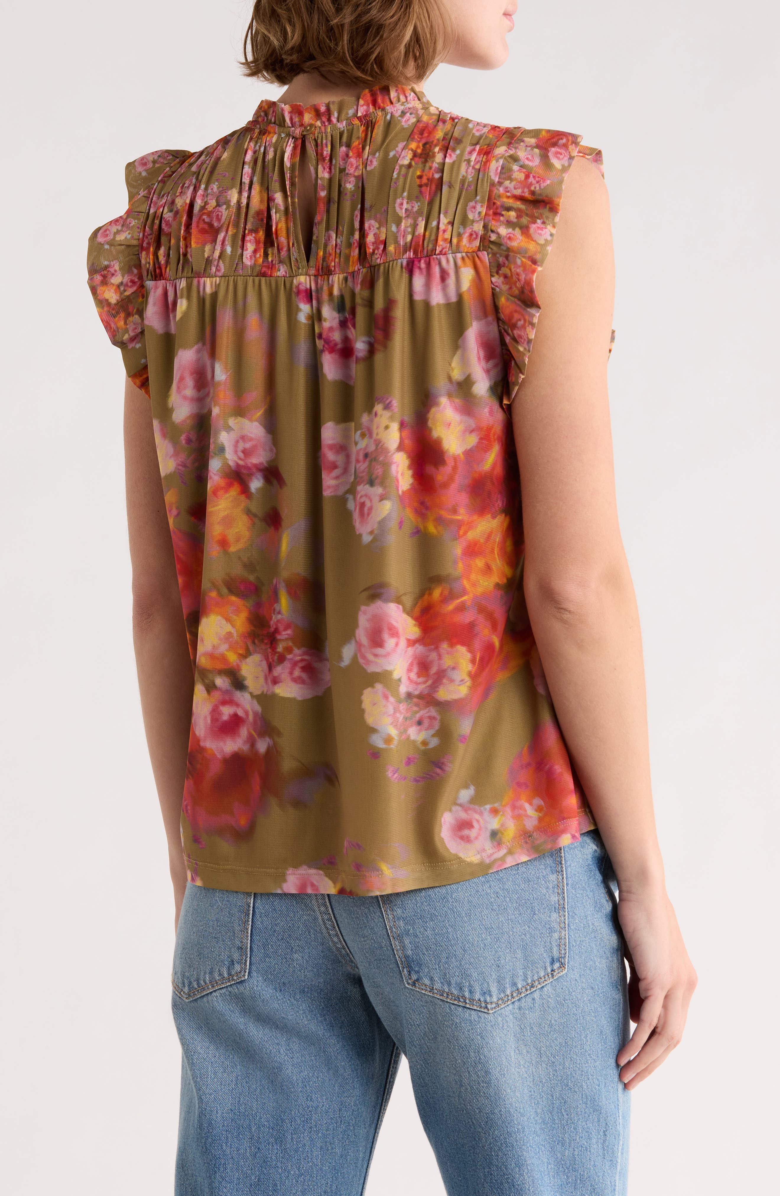Floral Flutter Sleeve Mesh Top - image 2
