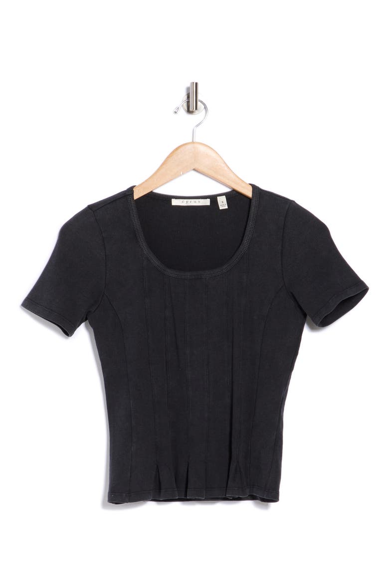 Short Sleeve Seamed Top, Alternate, color, BLACK
