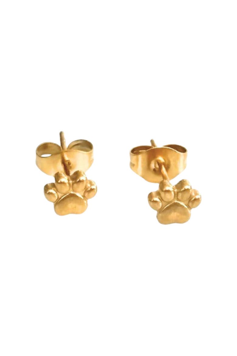 Pawfect Mini Paw Print Stud Earrings, Main, color, Gold