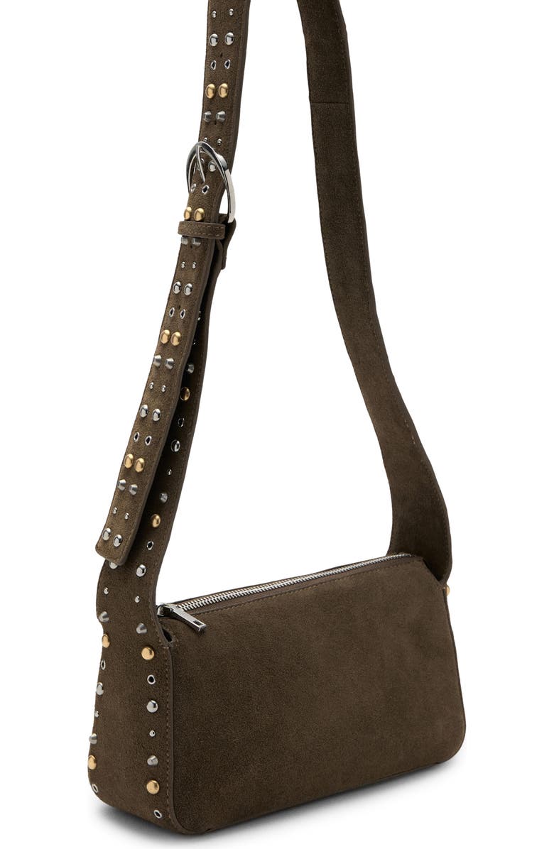 MANGO Suede Stud Crossbody Bag, Main, color, Khaki Green