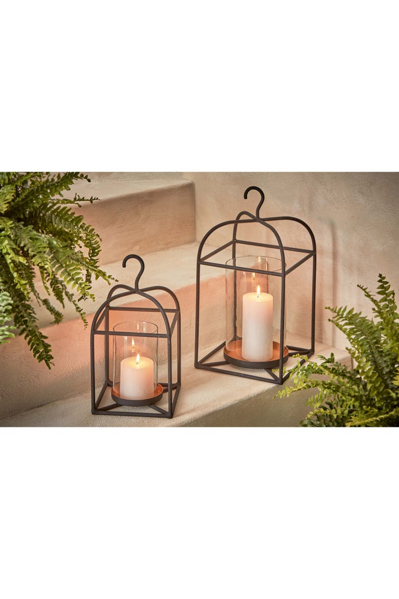 Hanging Metal Glass Lantern Candle Holder Decorative Small, Alternate, color, Black
