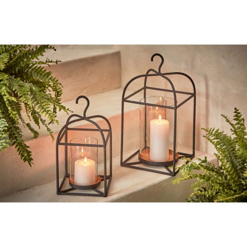 Tag Hanging Metal Glass Lantern Candle Holder Decorative Small In Black