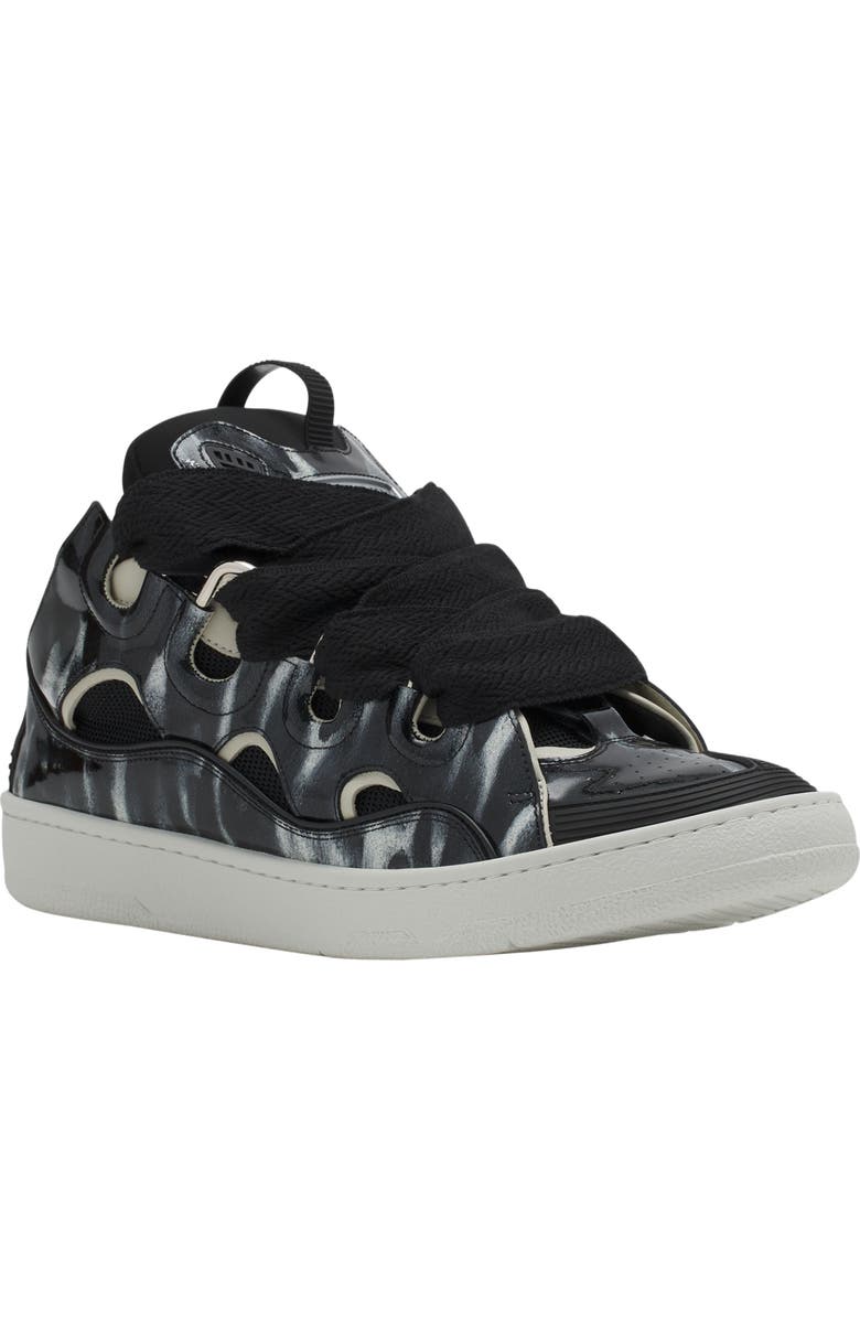 Lanvin Curb Leather Sneakers With Sparkles, Alternate, color, Black/White