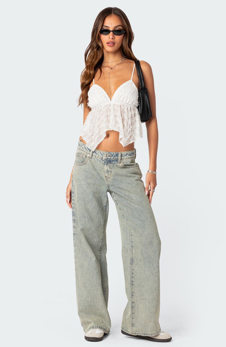 EDIKTED Flutter Frilled Tie Back Babydoll Top, Alternate, color, White