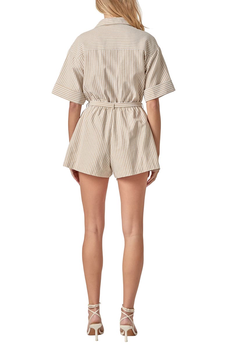 English Factory Stripe Cotton Blend Romper, Alternate, color, Tan Stripe