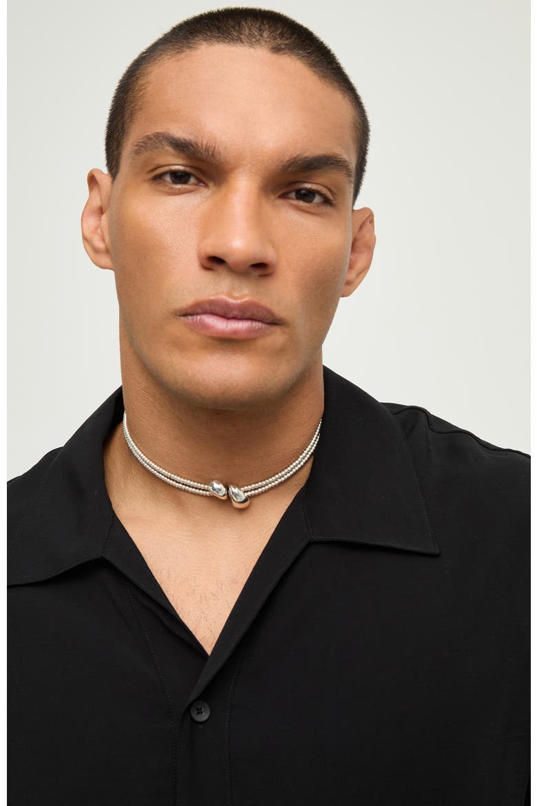 Silver-Tone Beaded Necklace with Drop Detail, Alternate, color, Silver