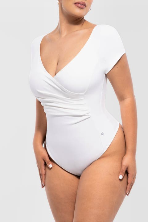 Shapewear Portrait Neckline Draped Sculpting Bodysuit