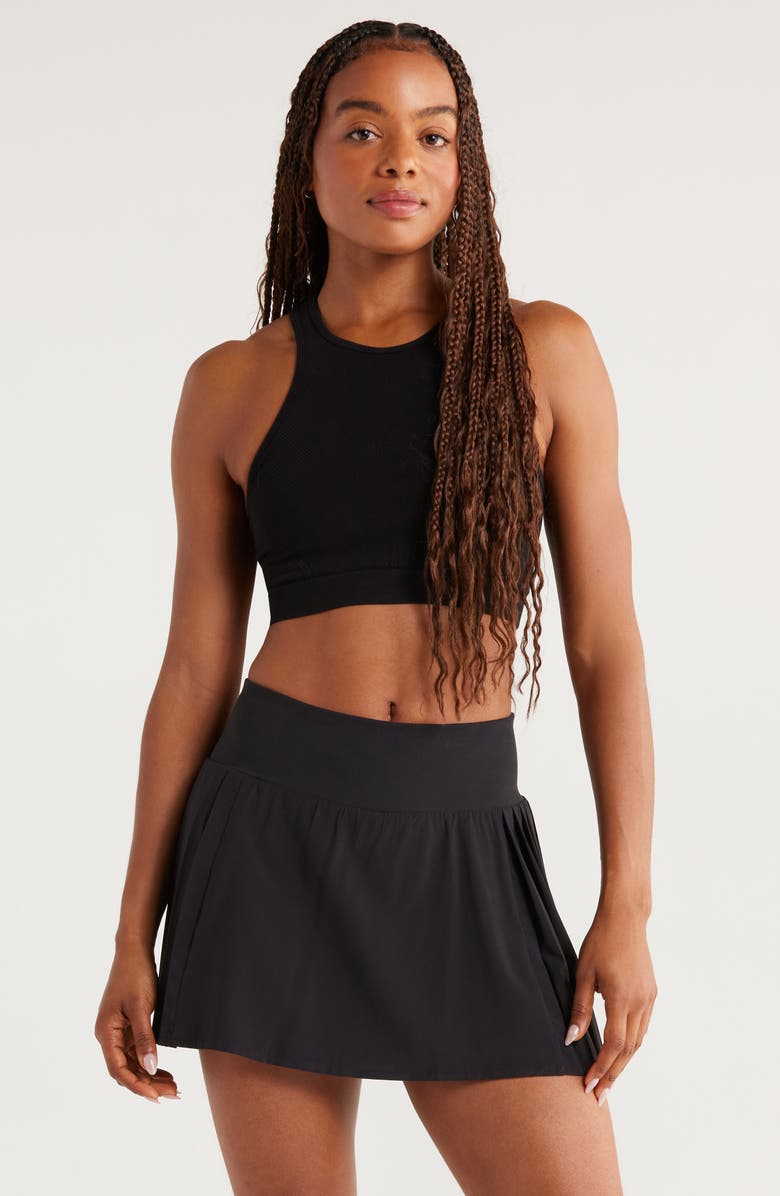 Zella Racerback Seamless Sports Bra, Main, color, Black