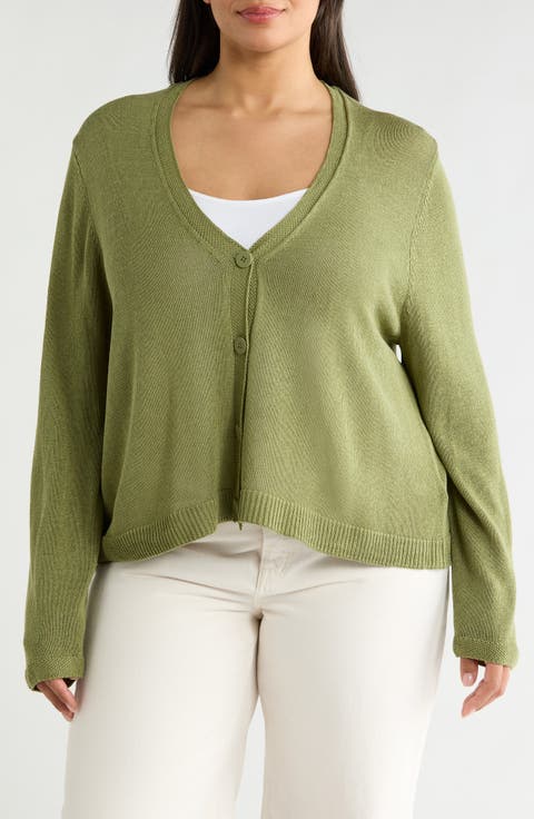 V-Neck Button Front Cardigan (Plus)