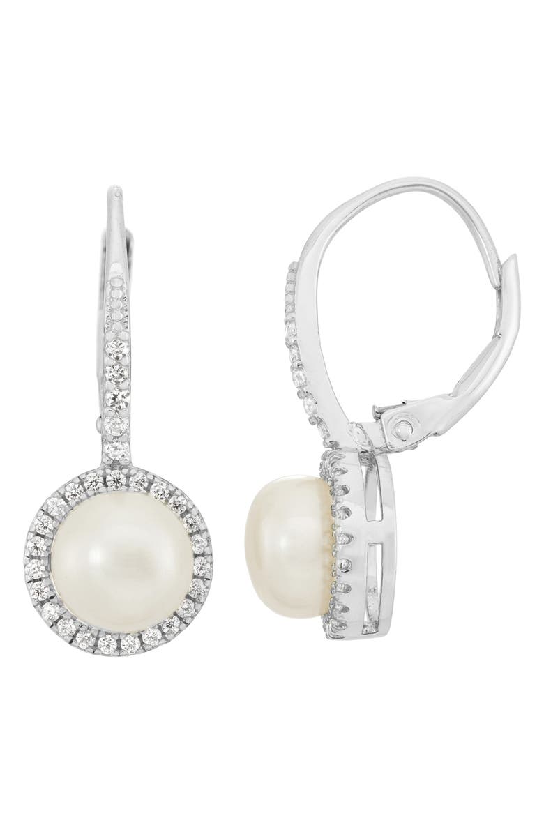 FZN Imitation Pearl and Cubic Zirconia Leverback Drop Earrings, Main, color, White