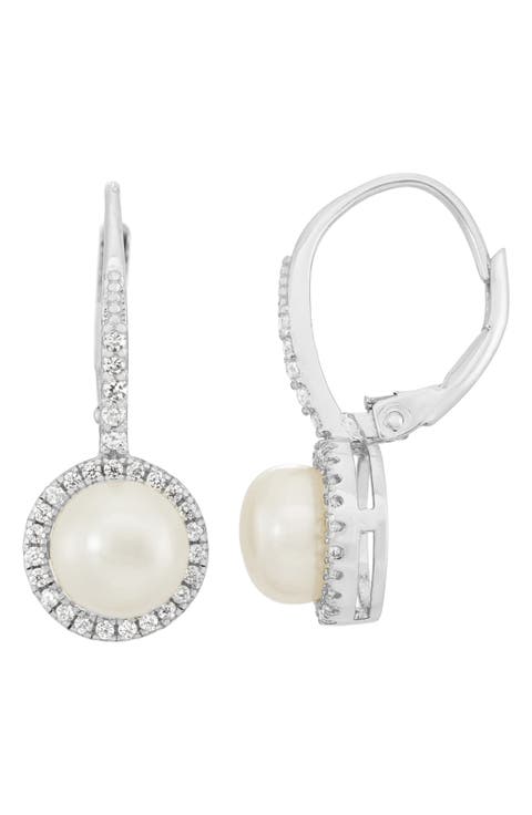 Imitation Pearl and Cubic Zirconia Leverback Drop Earrings