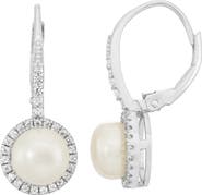 FZN Imitation Pearl and Cubic Zirconia Leverback Drop Earrings