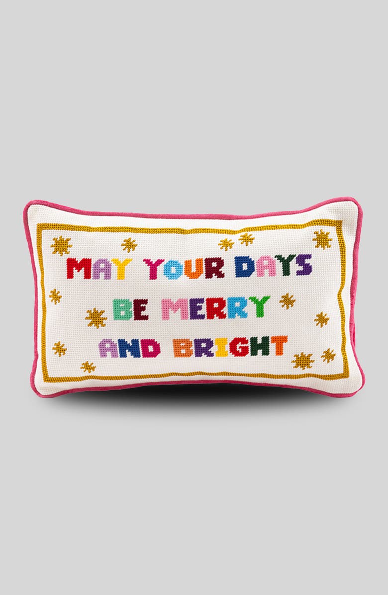 Furbish Merry & Bright Needlepoint Pillow, Main, color, Merry & Bright