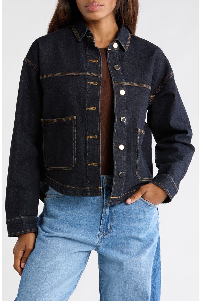 Curved Hem Denim Shirt Jacket, Main, color, SEA