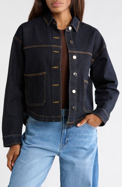 Curved Hem Denim Shirt Jacket