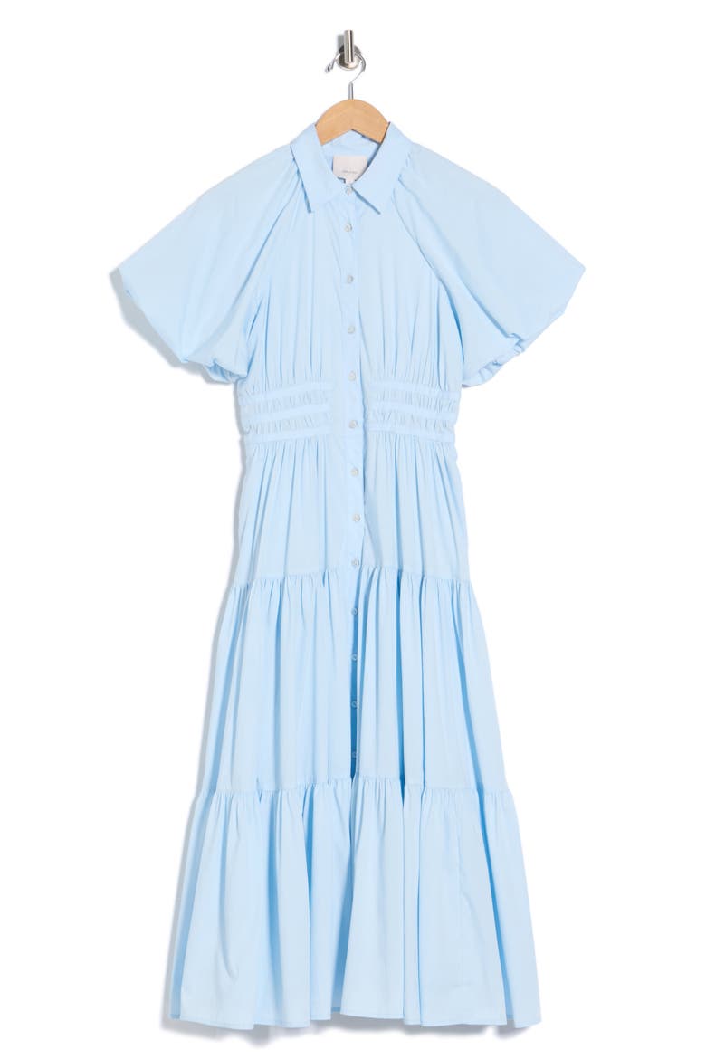Maggio Puff Sleeve Stretch Poplin Midi Dress, Alternate, color, WHISPERING SKY