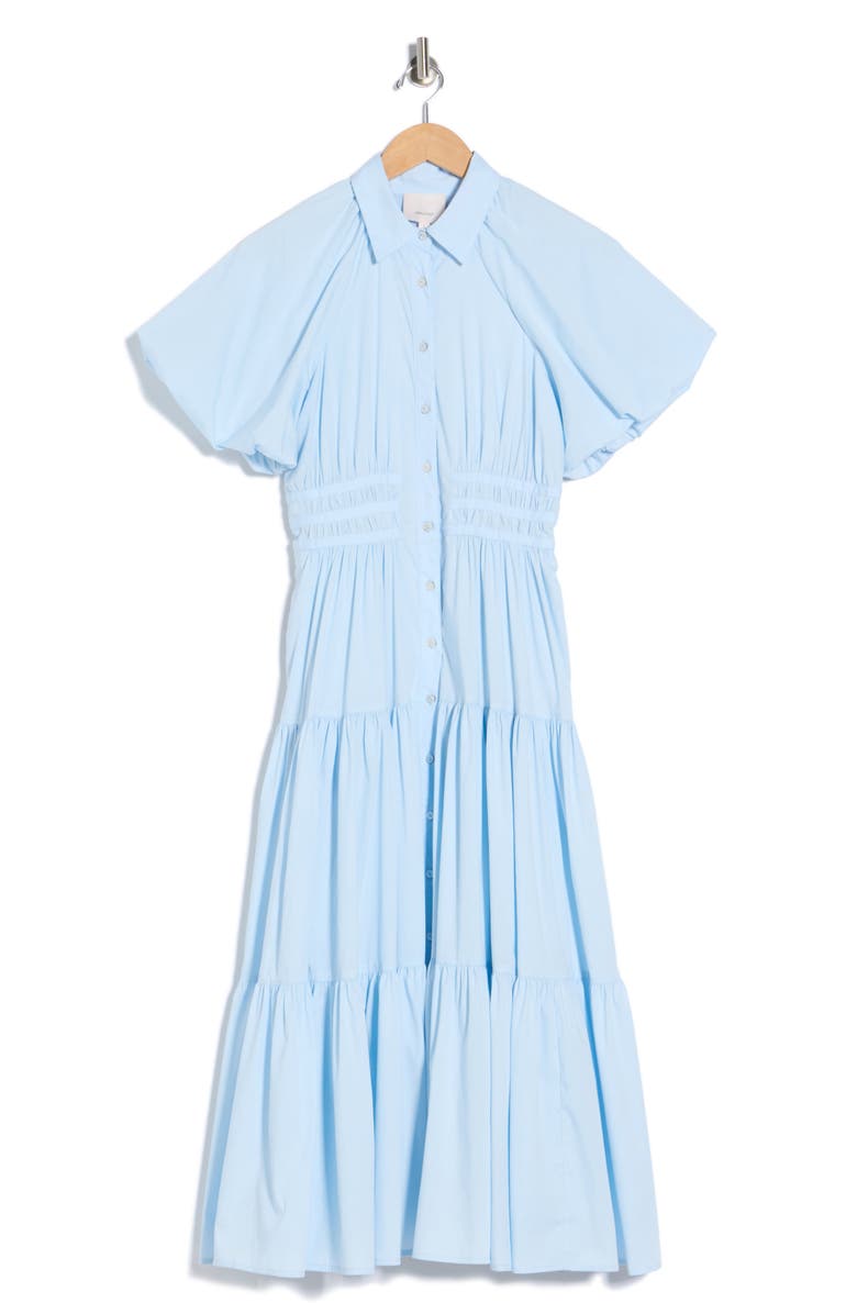 Cinq à Sept Maggio Puff Sleeve Stretch Poplin Midi Dress, Main, color, Whispering Sky