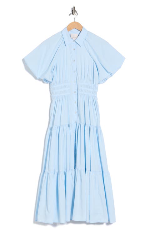 Maggio Puff Sleeve Stretch Poplin Midi Dress