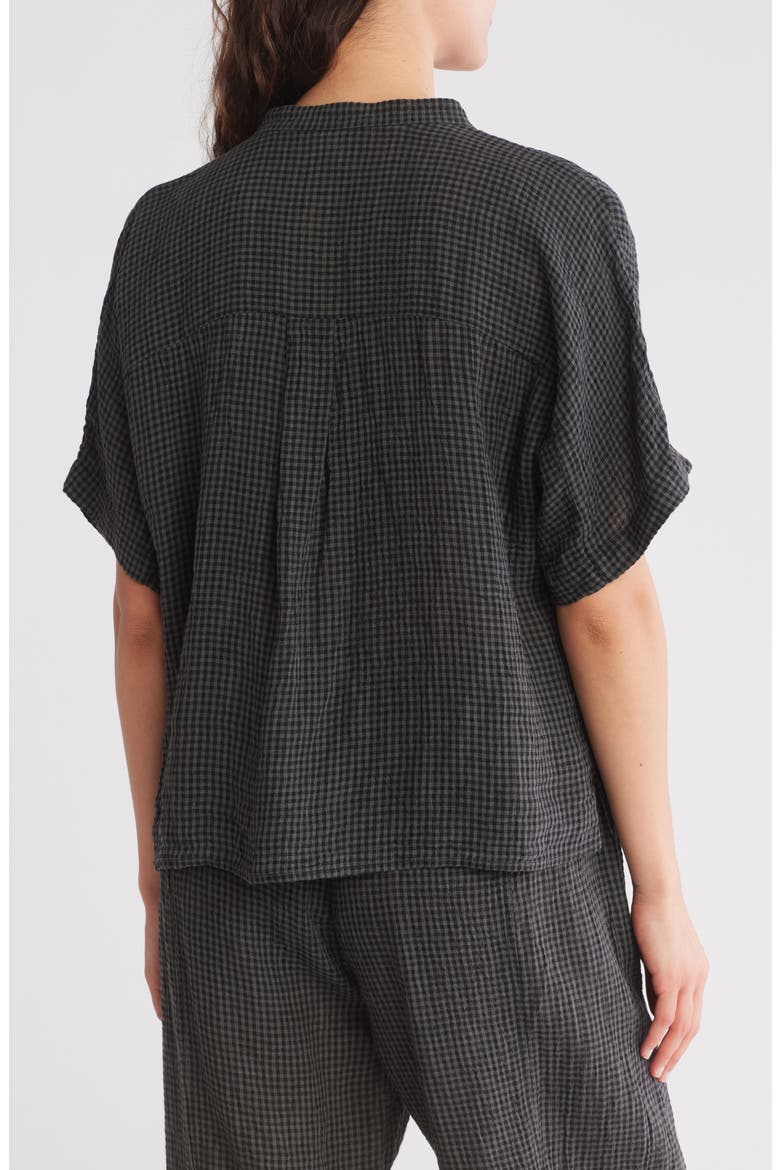 Mandarin Collar Short Sleeve Top, Alternate, color, BLACK
