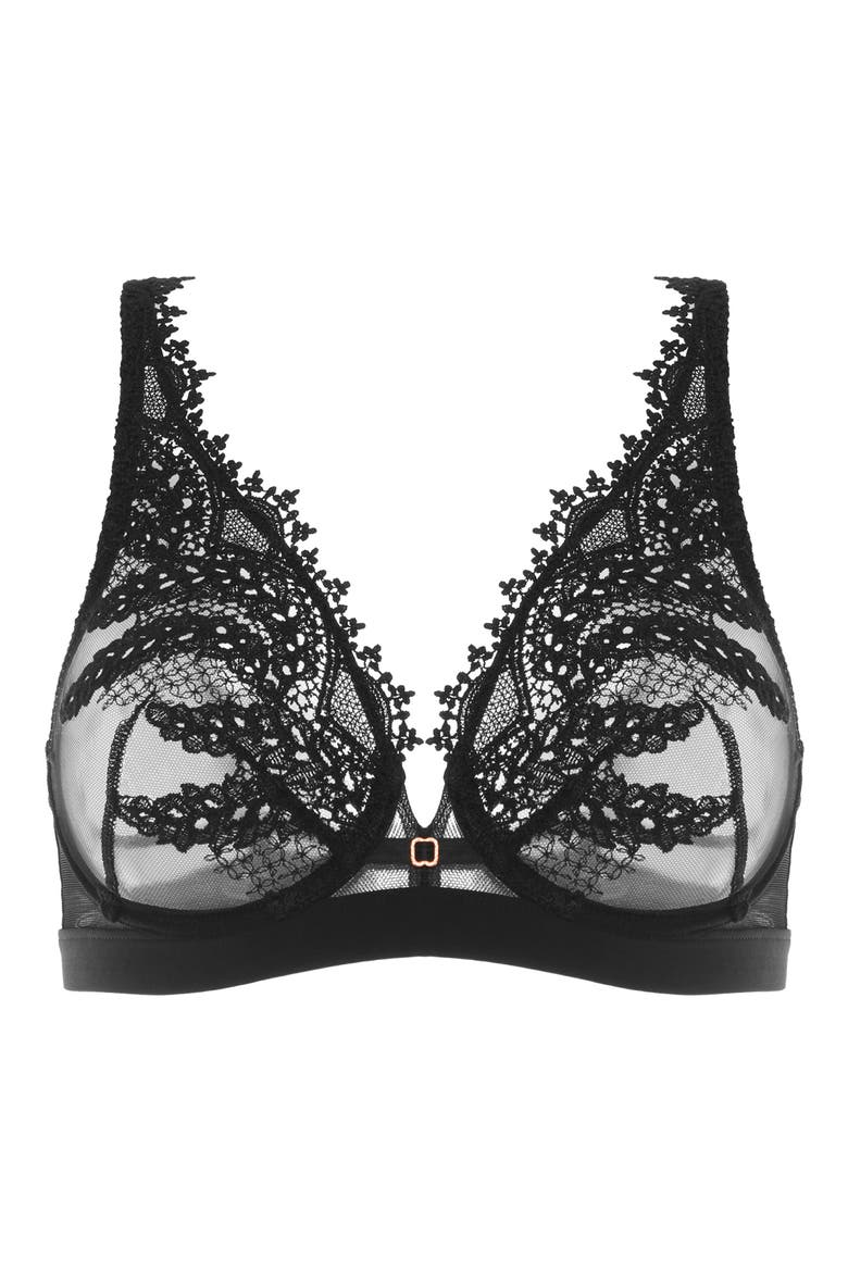 Mystic Underwire Embroidered Plunge Bra, Alternate, color, BLACK