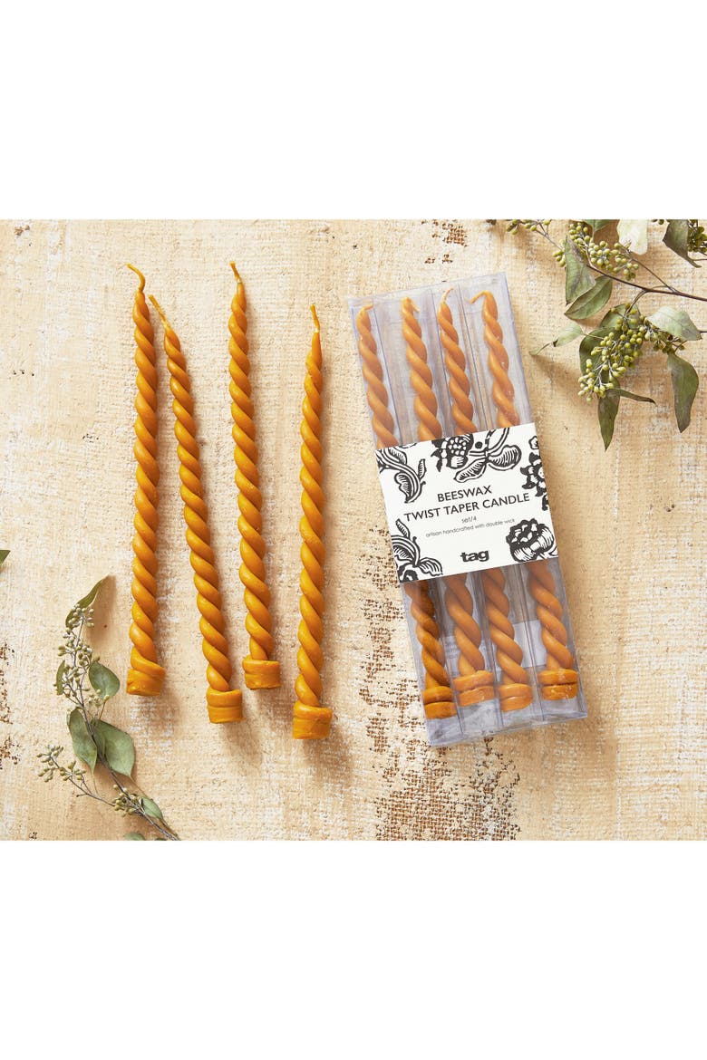 Twin Flame Twisted Beeswax Taper Candles Honey Yellow, Alternate, color, Yellow