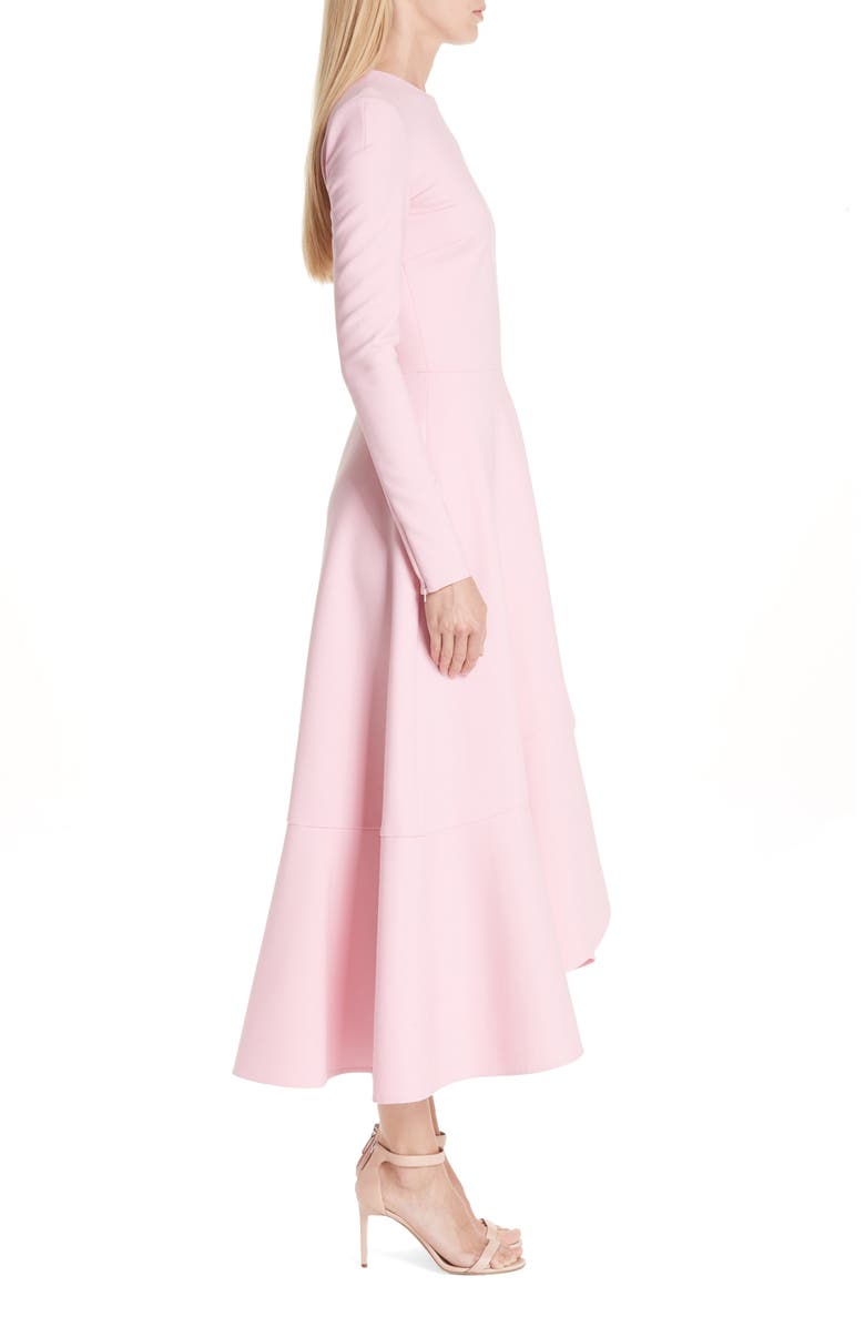 Oscar de la Renta High/Low Ruffle Hem Stretch Wool Midi Dress, Alternate, color,