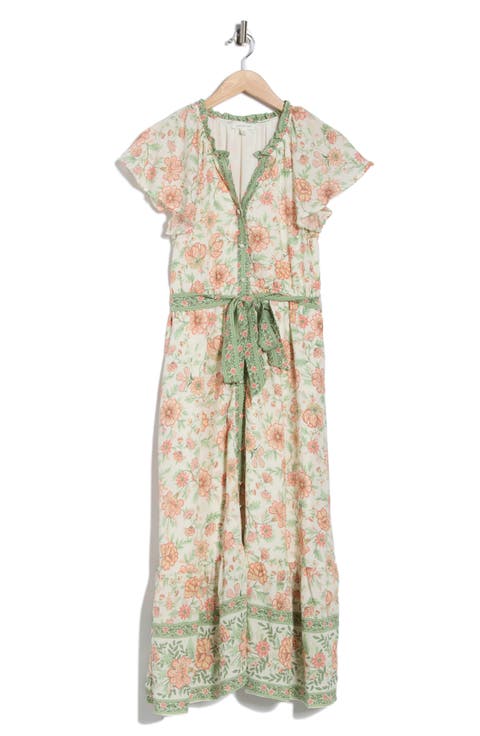 Floral Short Sleeve Tie Waist Dress