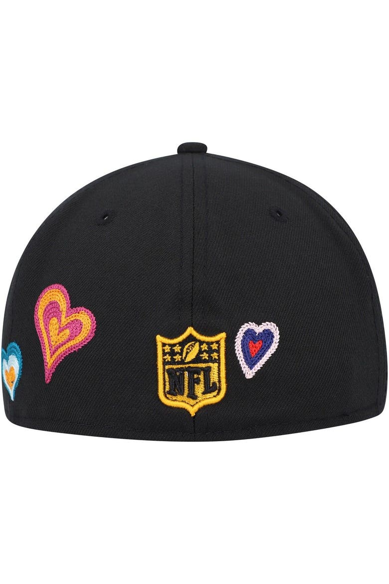 Men's New Era Black Pittsburgh Steelers Chain Stitch Heart 59FIFTY Fitted Hat, Alternate, color, Black
