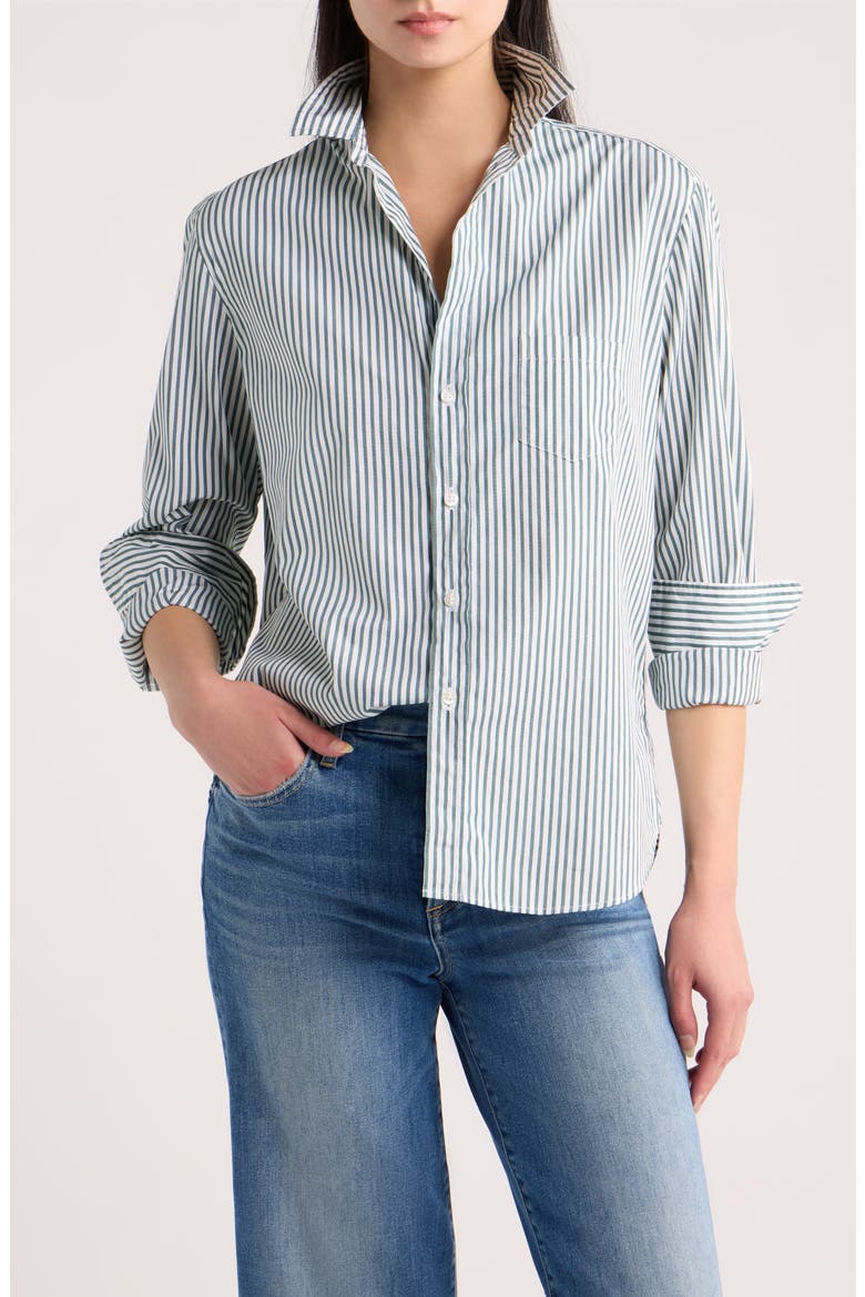Eileen Relaxed Button-Up Flannel Shirt, Main, color, MULTI GREEN STRIPE