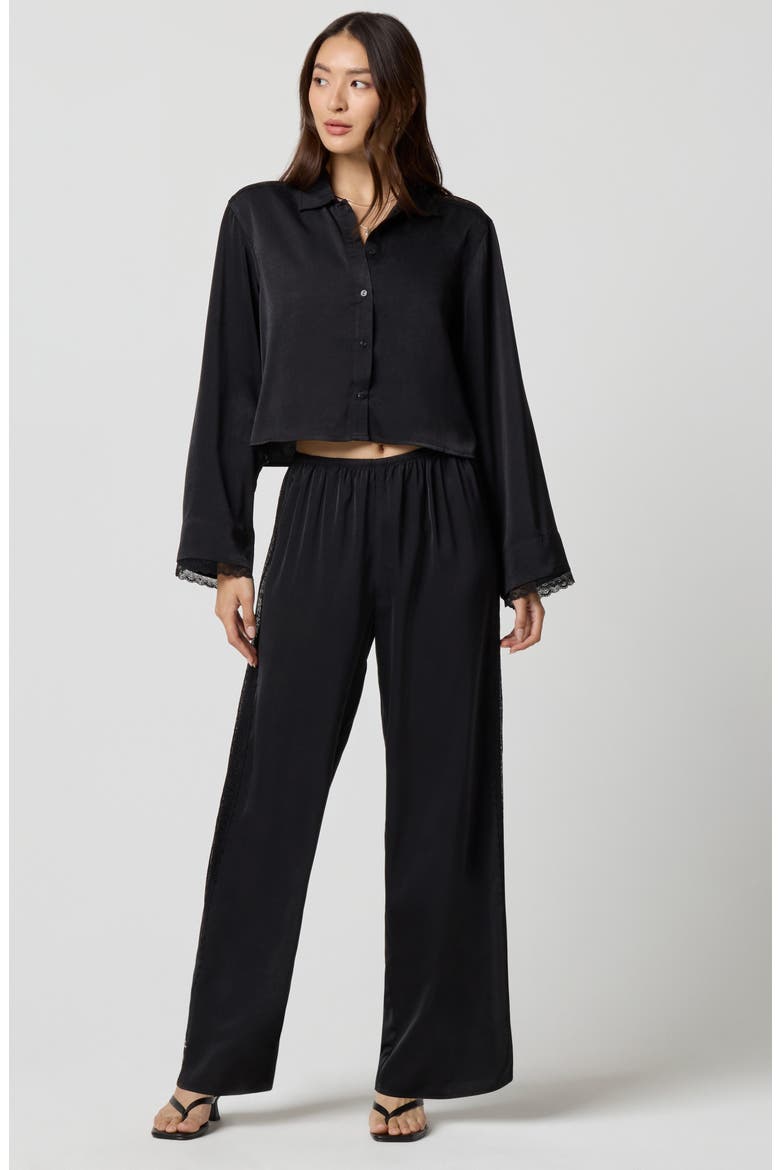 Silky Satin Crop Sleep Shirt, Alternate, color, BLACK