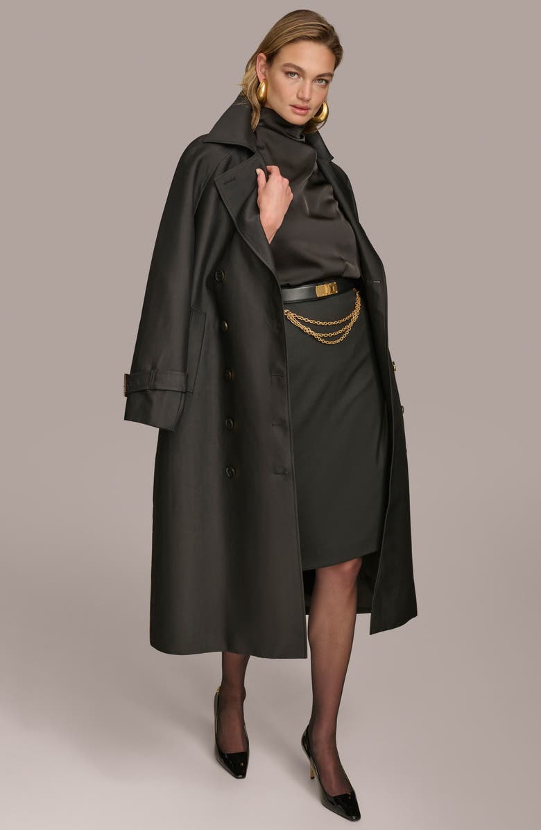 Donna Karan New York Double Breasted Trench Coat, Alternate, color, Black