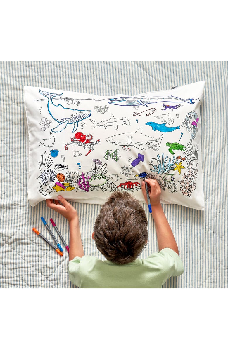 Eat Sleep Doodle Color Your Own Pillowcase Under the Sea, Alternate, color, White With Black Outlines