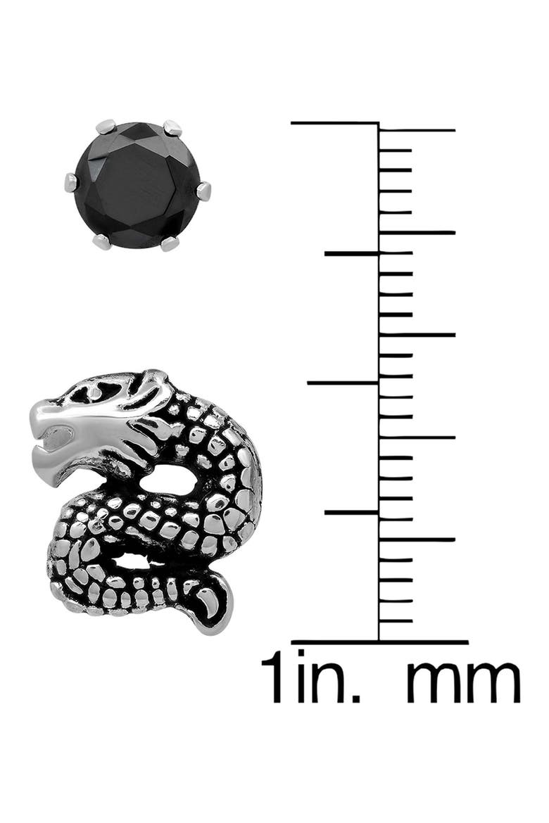 Men's Dragon Stud Earrings, Alternate, color, BLACK