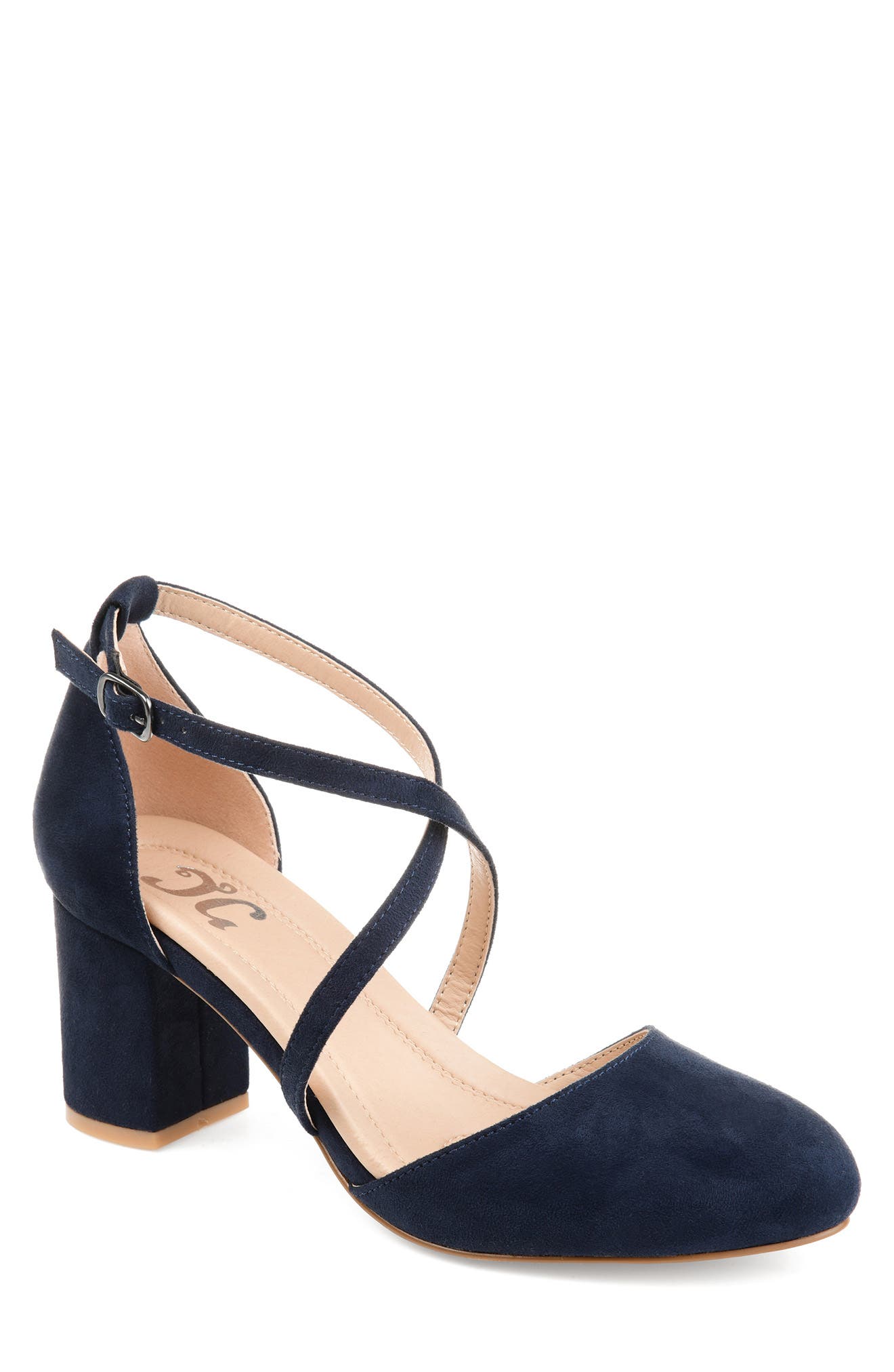 Journee Collection Foster Block Heel Pump - Wide Width, Main, color, Navy