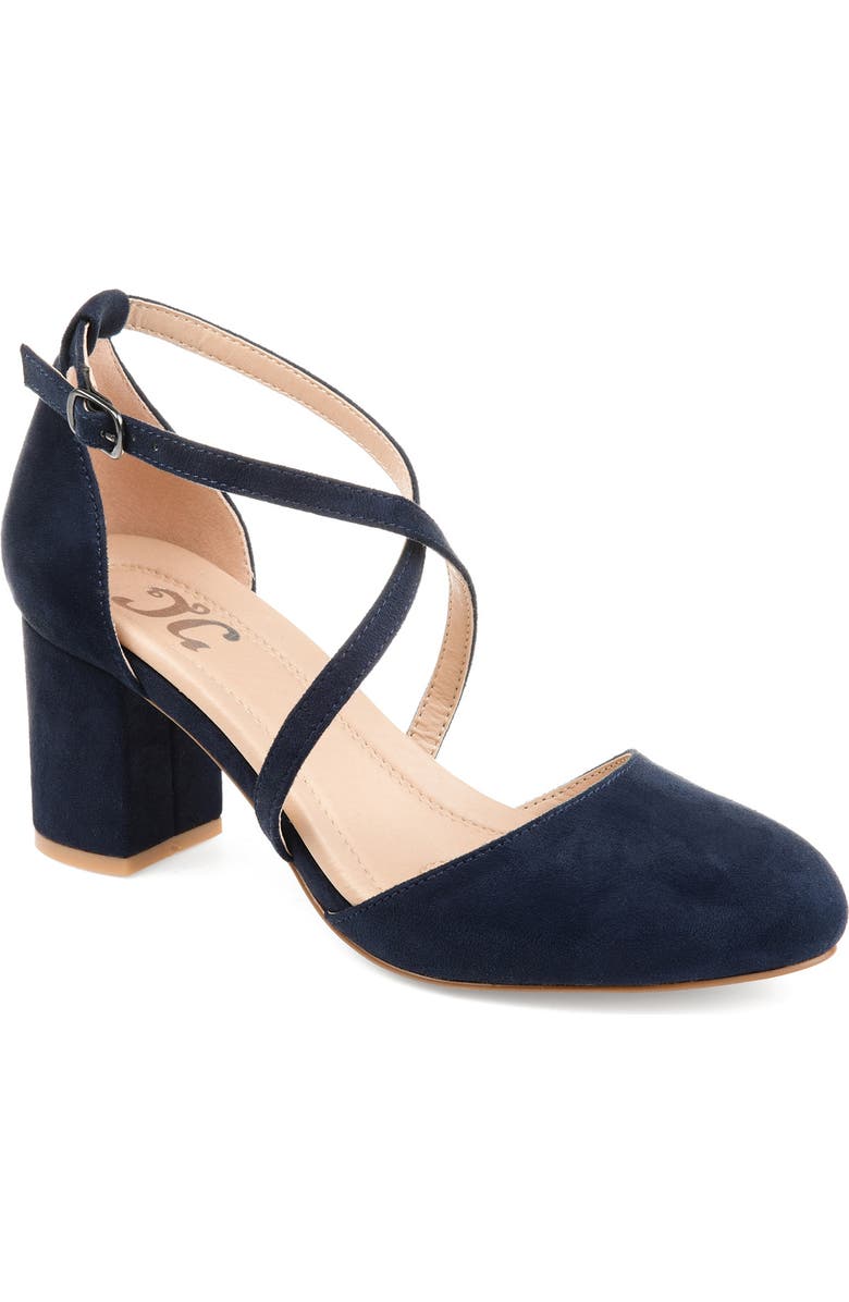 Journee Collection Foster Block Heel Pump - Wide Width, Main, color, Navy