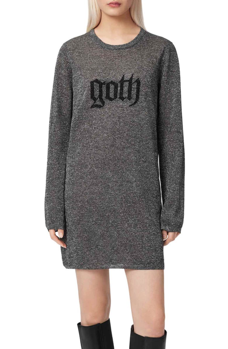 AllSaints Deetz Metallic Sweater Dress, Alternate, color, 