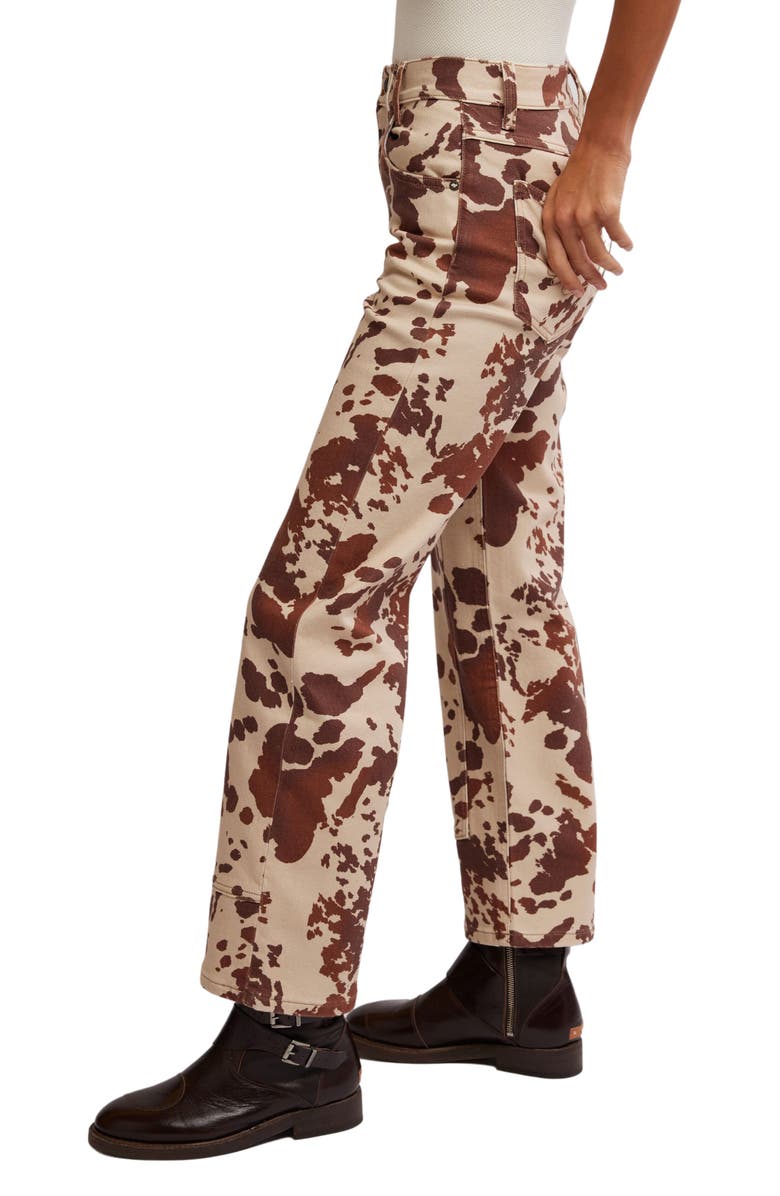 Free People Risk Taker Animal Print Straight Leg Jeans, Alternate, color, Tea Combo