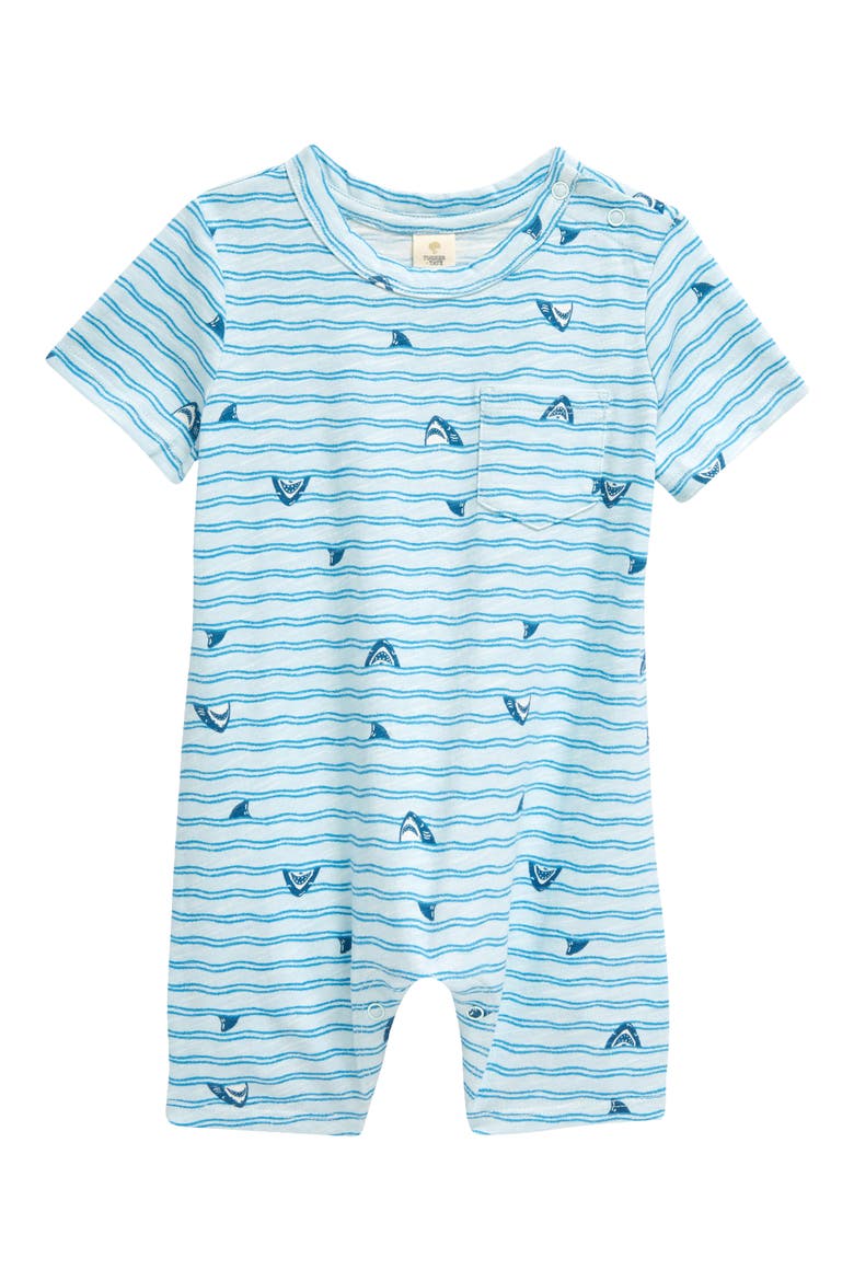 Print Romper, Main, color, BLUE SALTWATER SHARK STRIPE