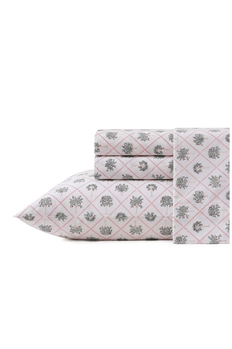 Palm Tree Trellis 200 Thread Count Cotton Percale Sheet Set, Main, color, WHITE